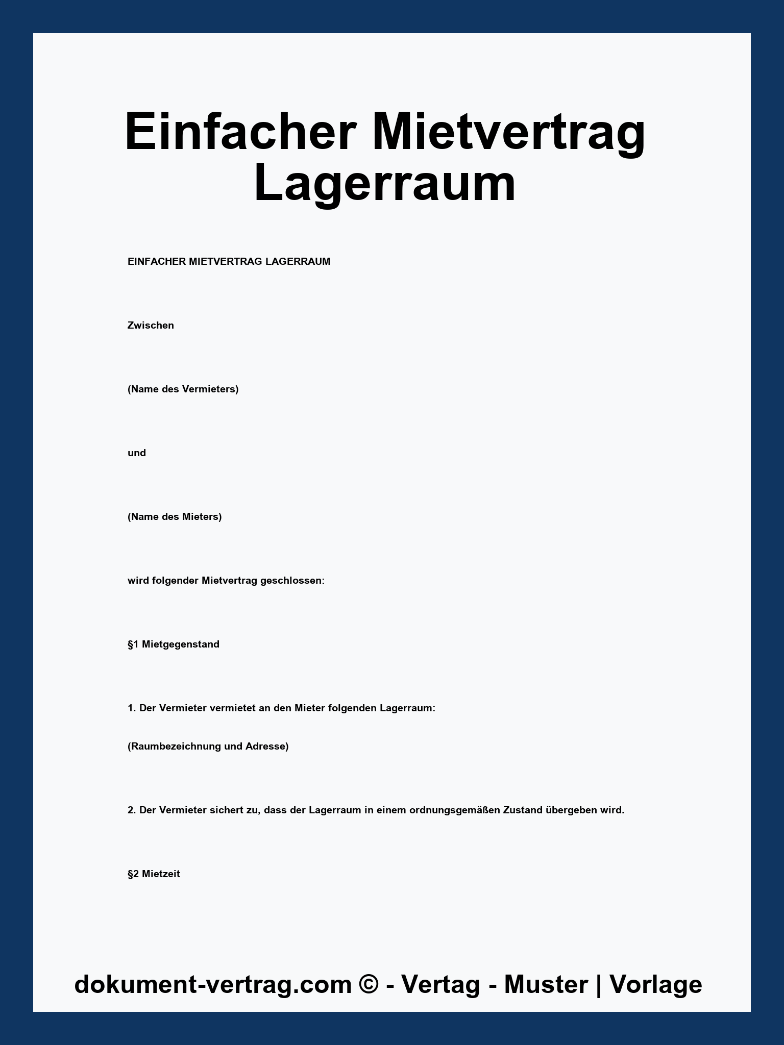Einfacher Mietvertrag Lagerraum