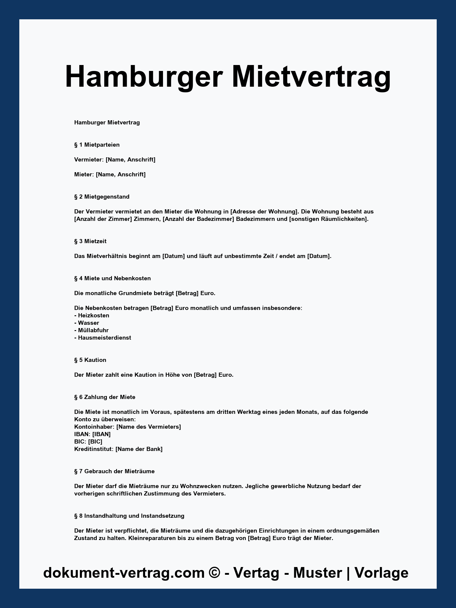 Hamburger Mietvertrag Kostenlos - WORD