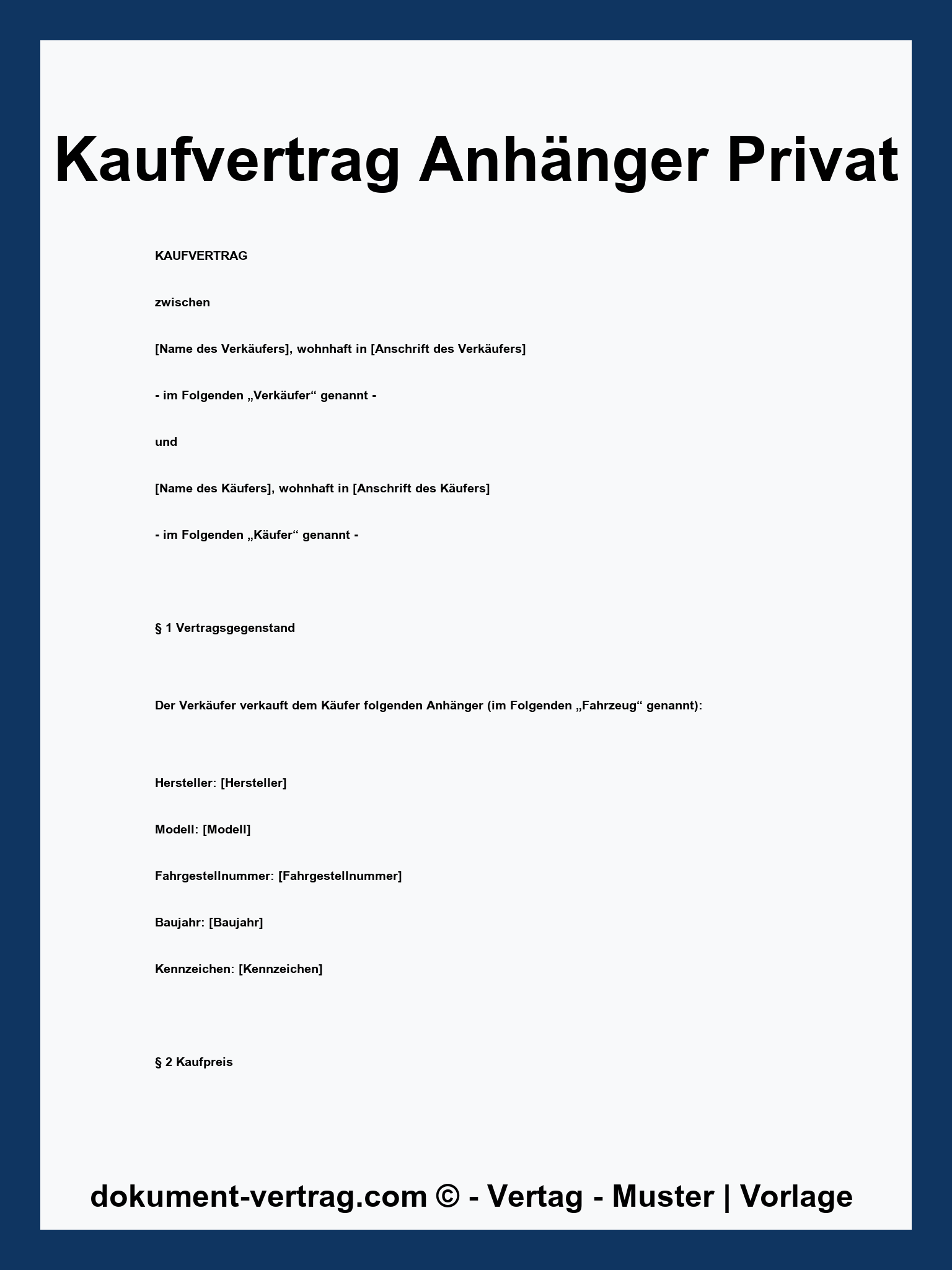 Kaufvertrag Anhänger Privat - WORD