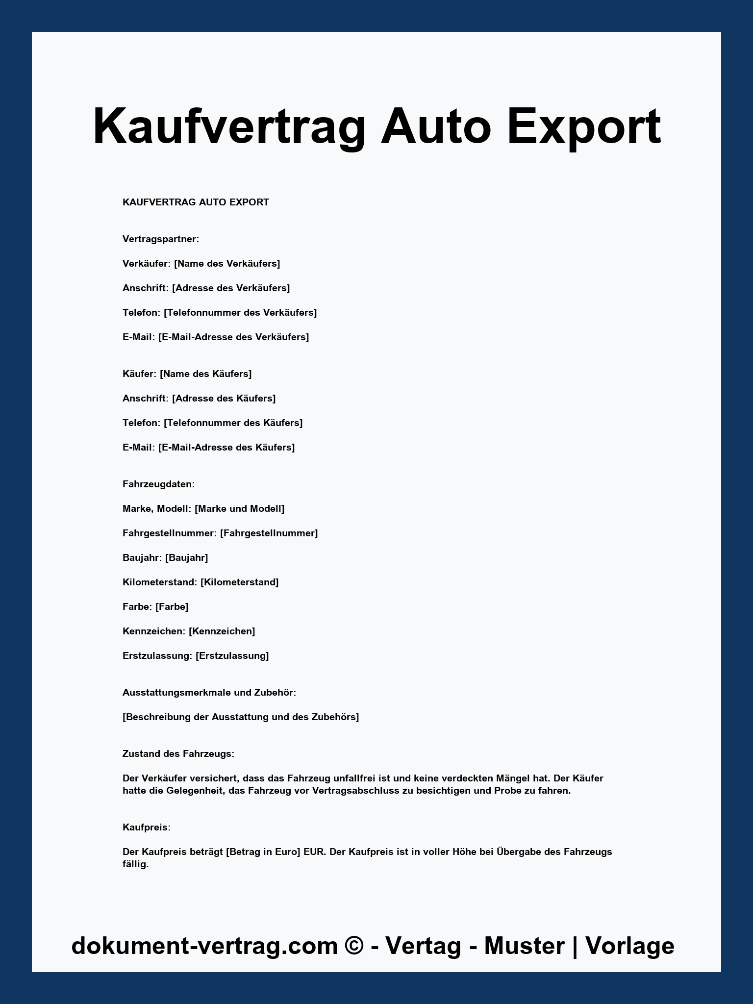 Kaufvertrag Auto Export - PDF