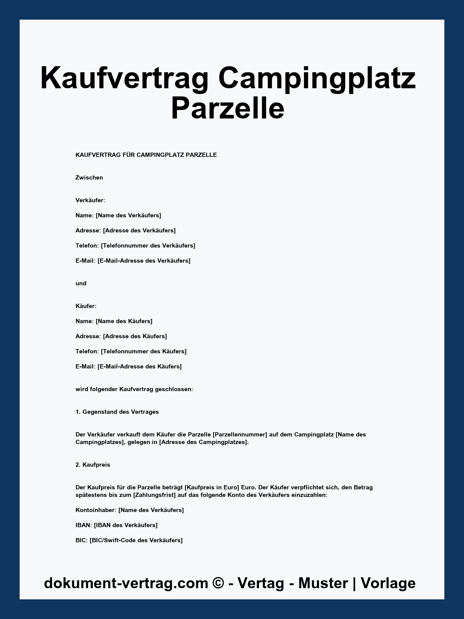 Kaufvertrag Campingplatz Parzelle