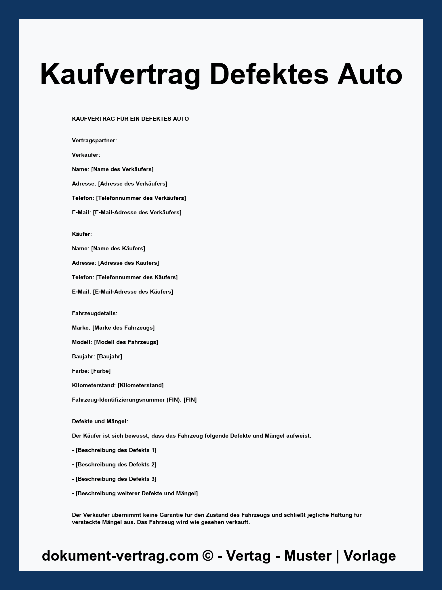 Kaufvertrag Defektes Auto - PDF