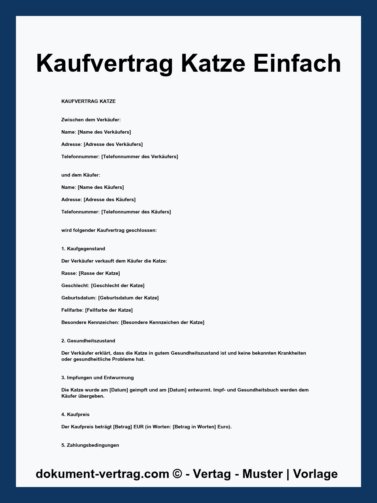 Kaufvertrag Katze Einfach