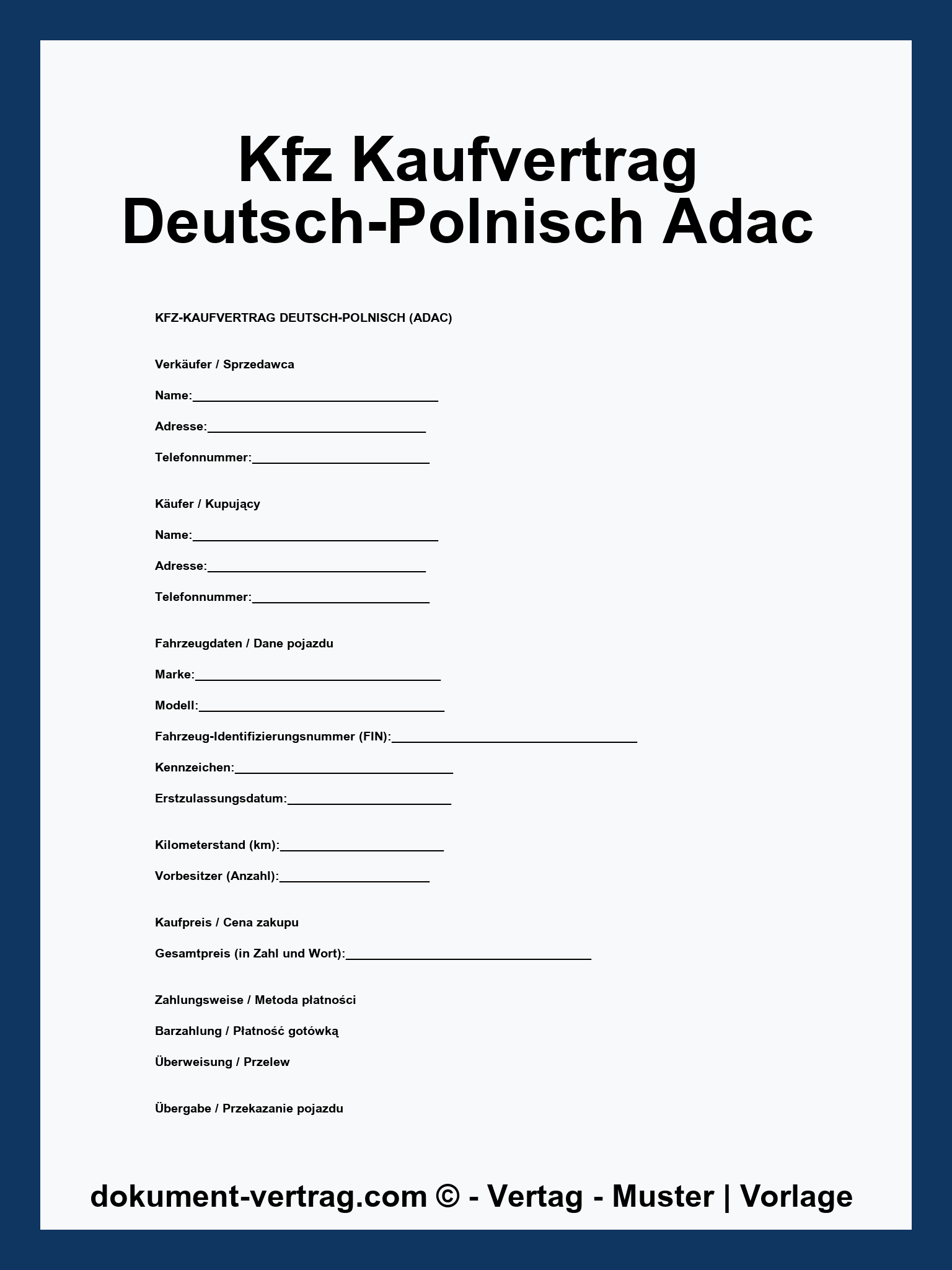 Kfz Kaufvertrag Deutsch-Polnisch Adac
