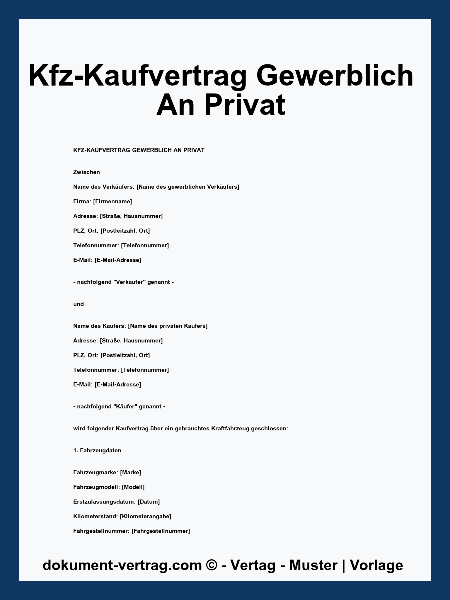 Kfz-Kaufvertrag Gewerblich An Privat - WORD