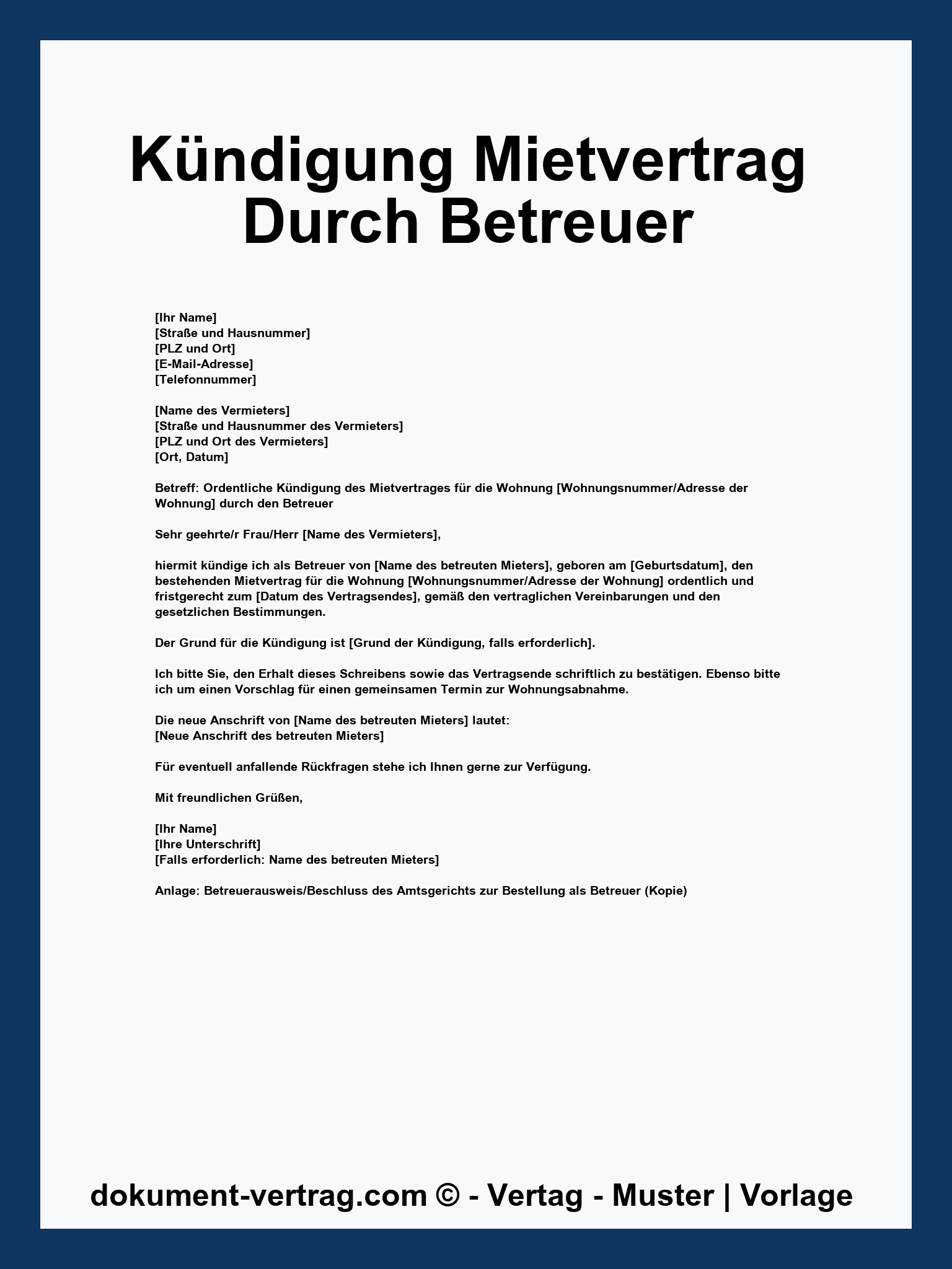Kündigung Mietvertrag Durch Betreuer Vorlage