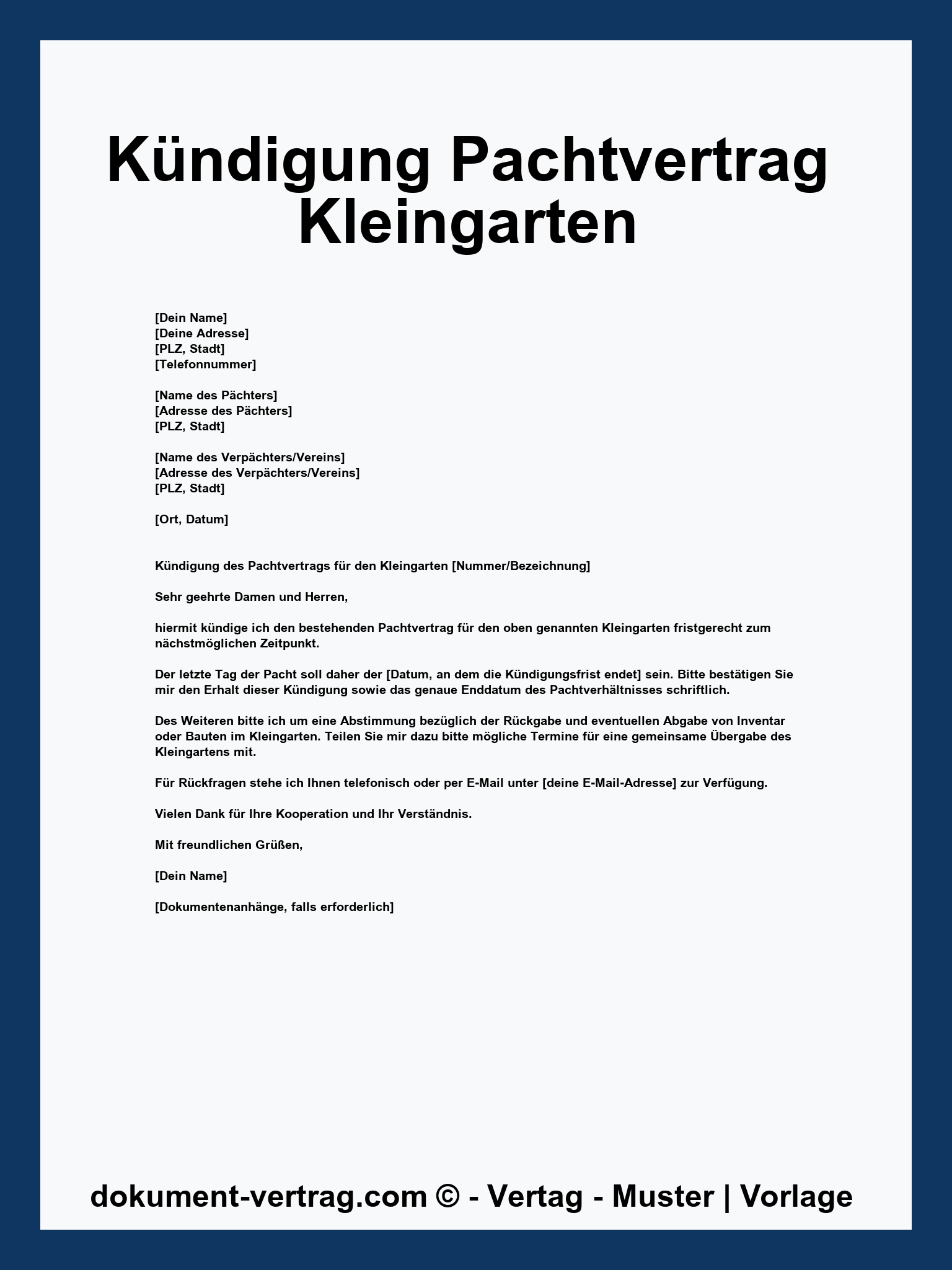 Kündigung Pachtvertrag Kleingarten - PDF