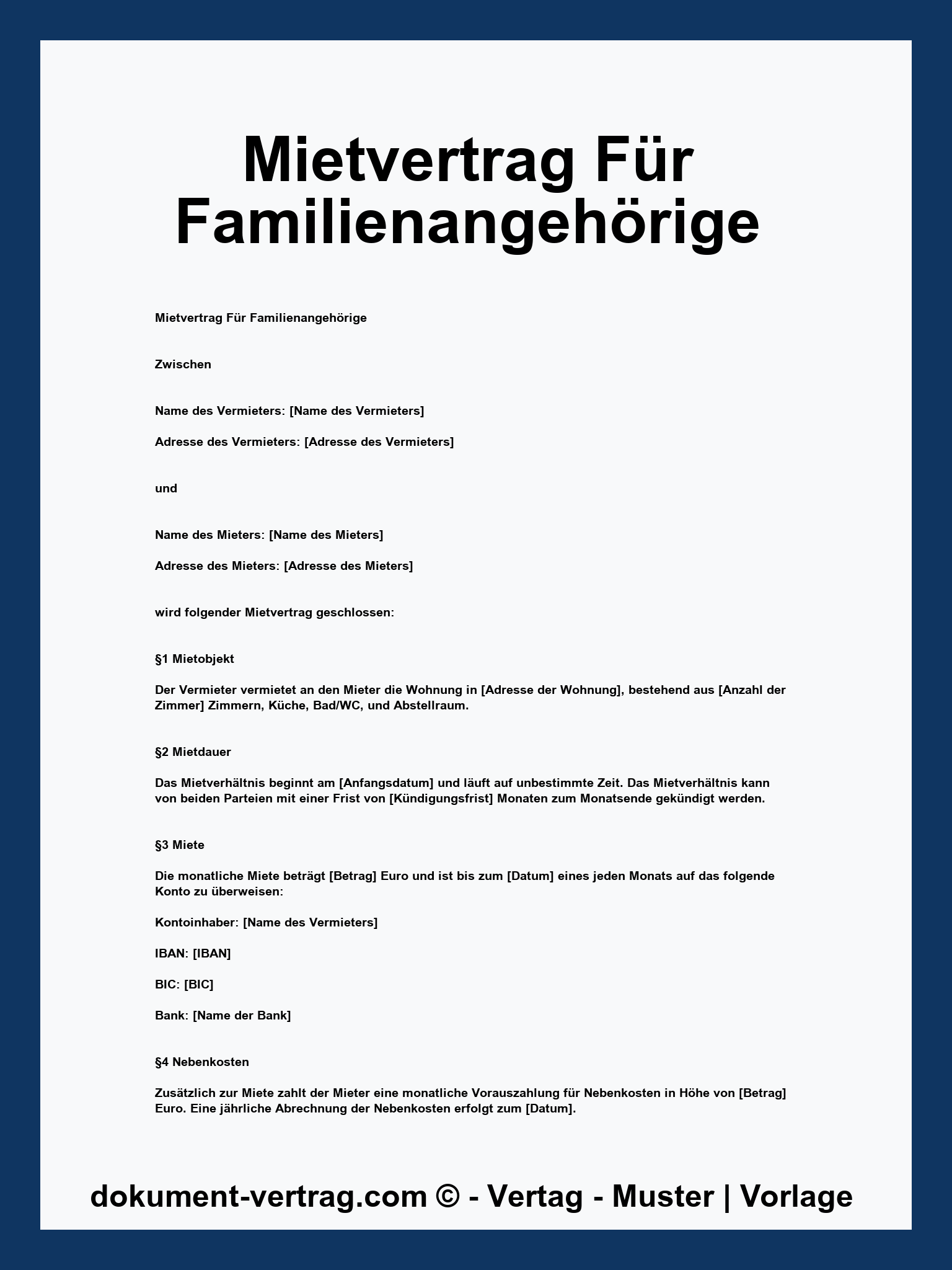 Mietvertrag Für Familienangehörige Vorlage
