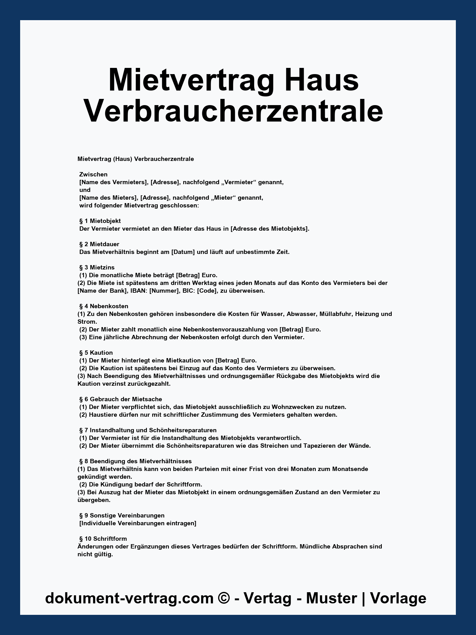 Muster Mietvertrag Haus Verbraucherzentrale