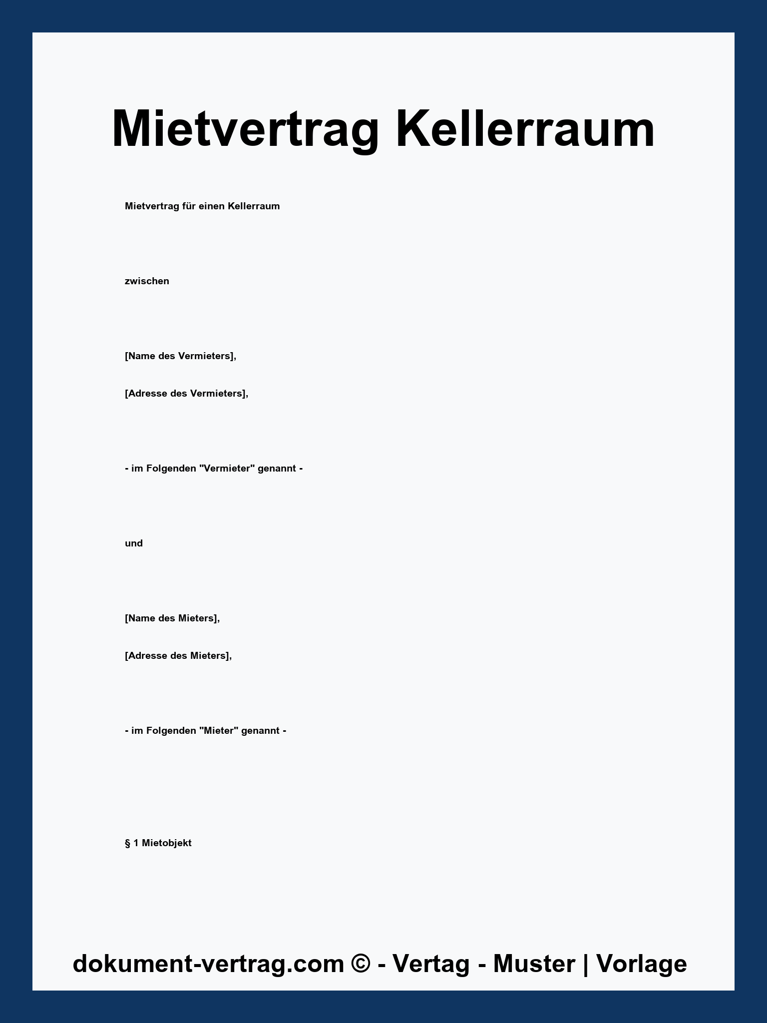 Mietvertrag Kellerraum Vorlage