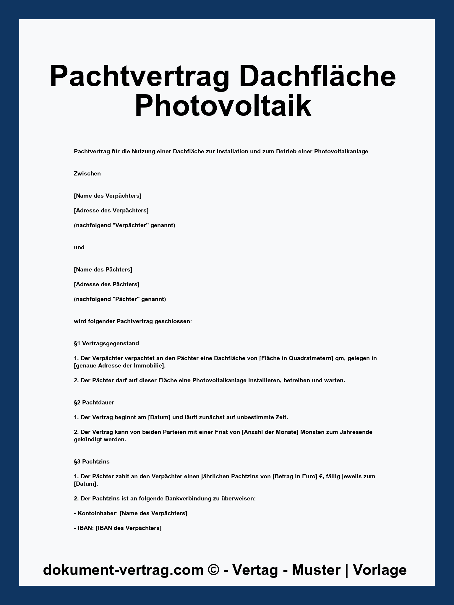 Pachtvertrag Dachfläche Photovoltaik Muster