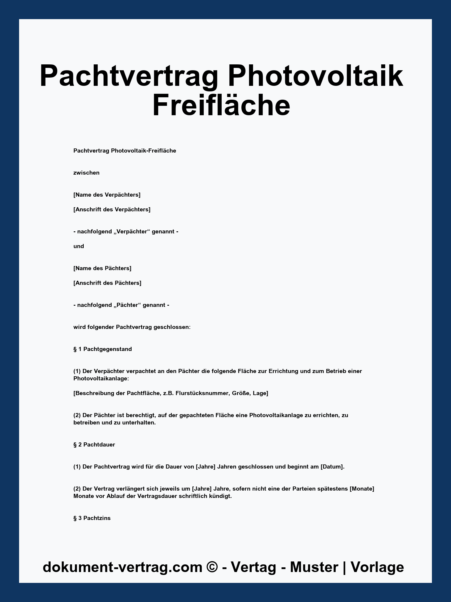 Pachtvertrag Photovoltaik Freifläche Muster