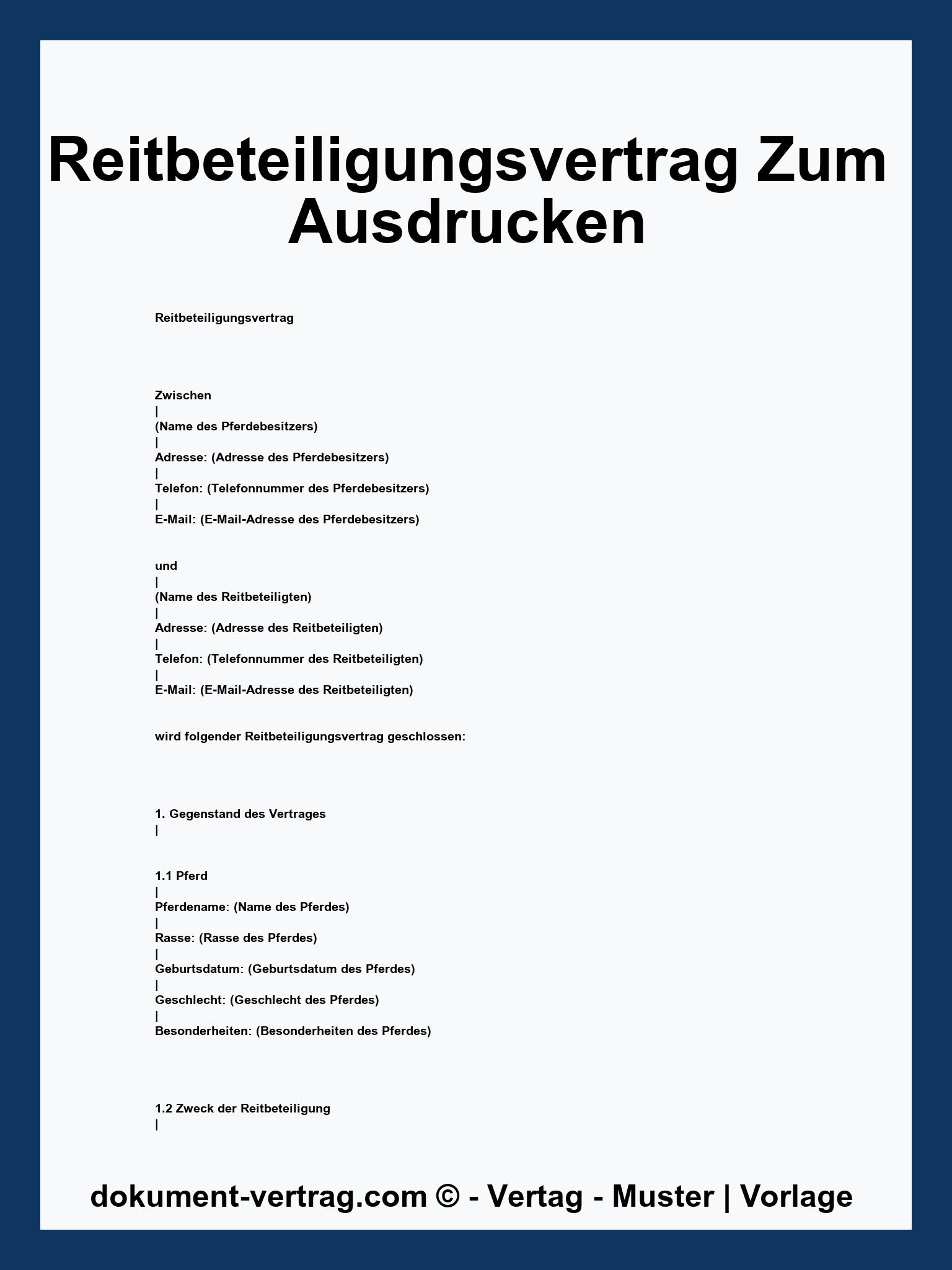 Reitbeteiligungsvertrag Zum Ausdrucken